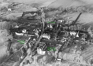 Catisfield from the air showing the (now gone) Elmshurst, Catisfield House, The Limes......